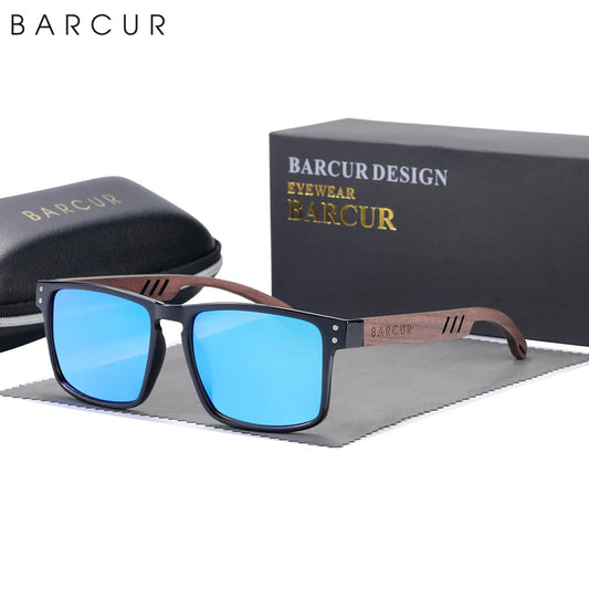 Barcur Wide Lense Wooden Frame Sunglasses